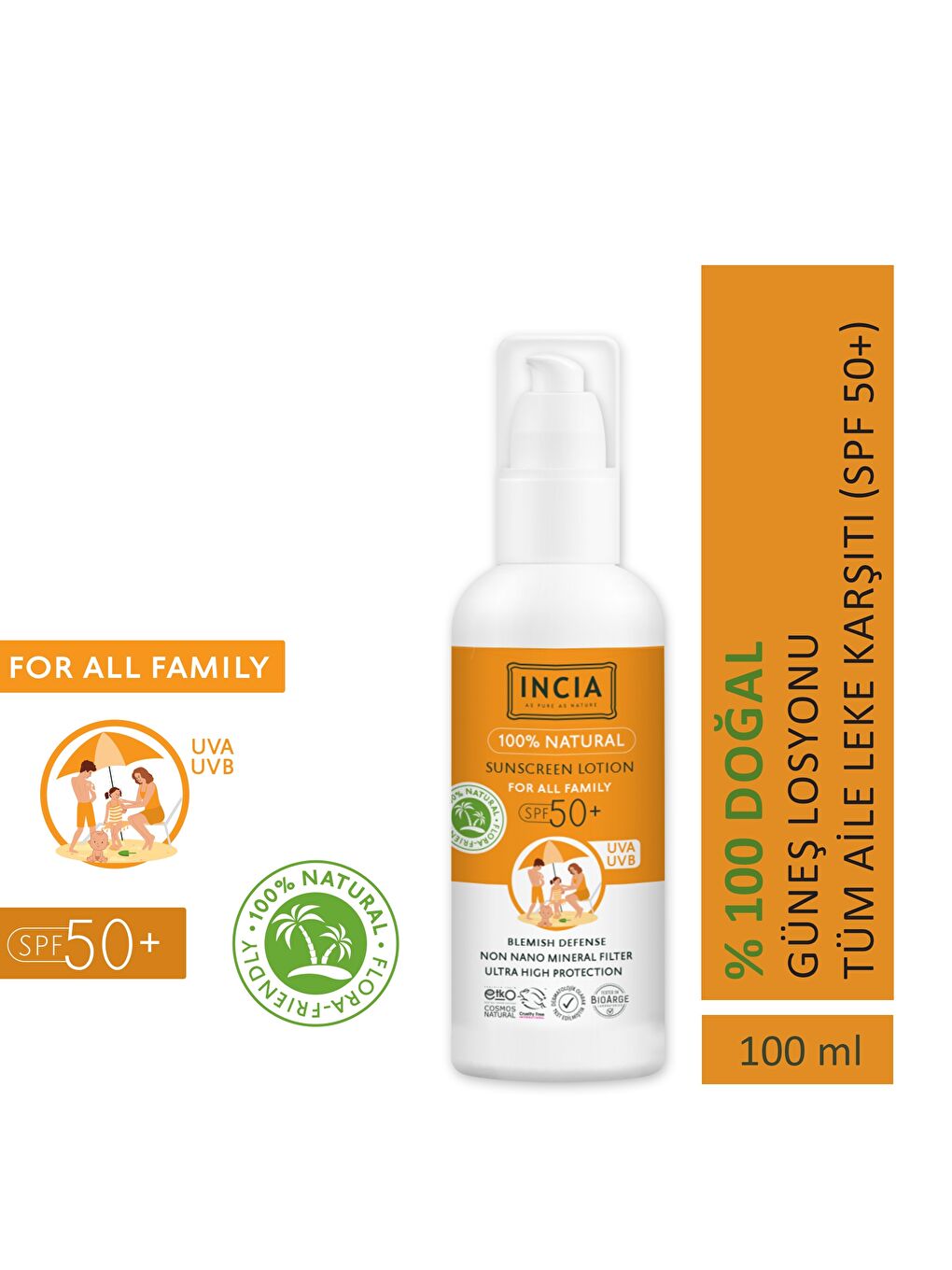 %100 Doğal ve Organik Tamanu Yağlı Güneş Losyonu Mineral Filtreli Tüm Aile İçin SPF 50+ 100 ml
