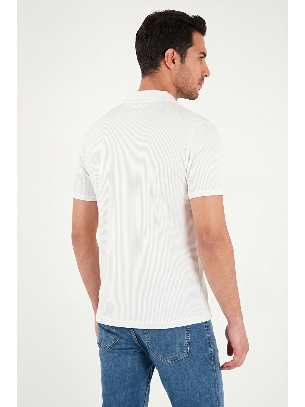 Ekru Pamuklu Regular Fit Fermuarlı Polo Yaka %100 Pamuk Tişört 5902738-6