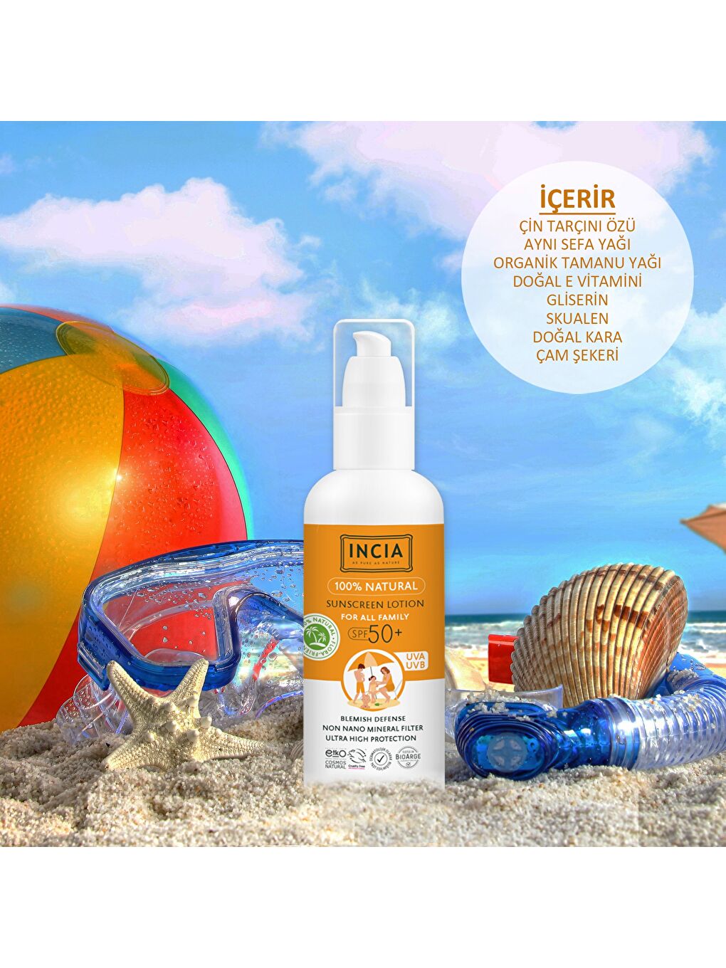 %100 Doğal ve Organik Tamanu Yağlı Güneş Losyonu Mineral Filtreli Tüm Aile İçin SPF 50+ 100 ml-2