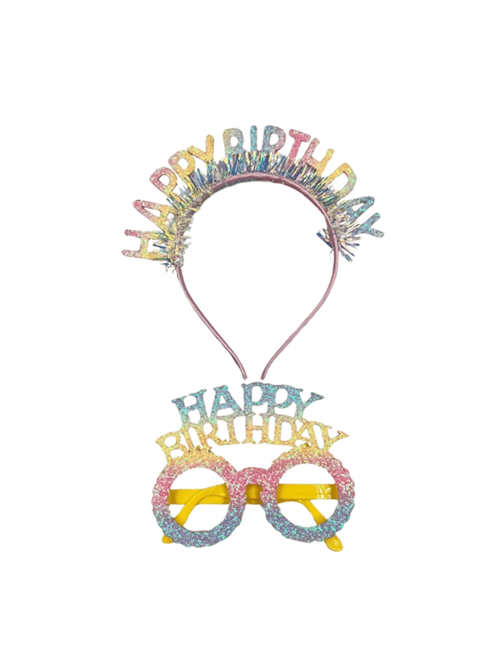 Karışık Çok Renkli Happy Birthday Yazılı Taç Ve Parti Gözlüğü