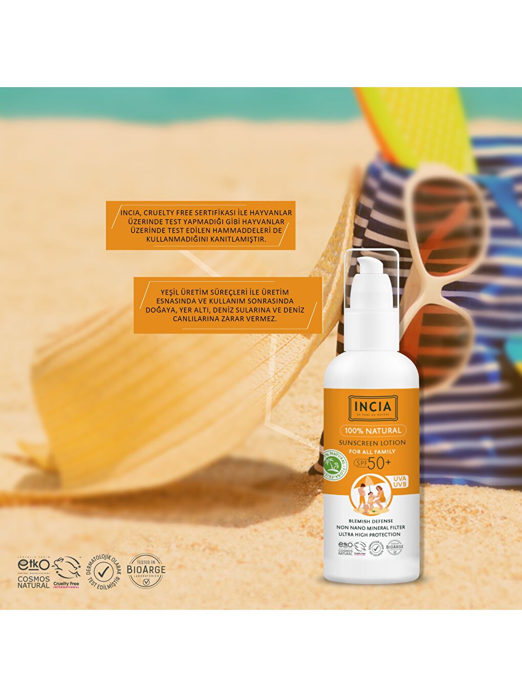 %100 Doğal ve Organik Tamanu Yağlı Güneş Losyonu Mineral Filtreli Tüm Aile İçin SPF 50+ 100 ml-5