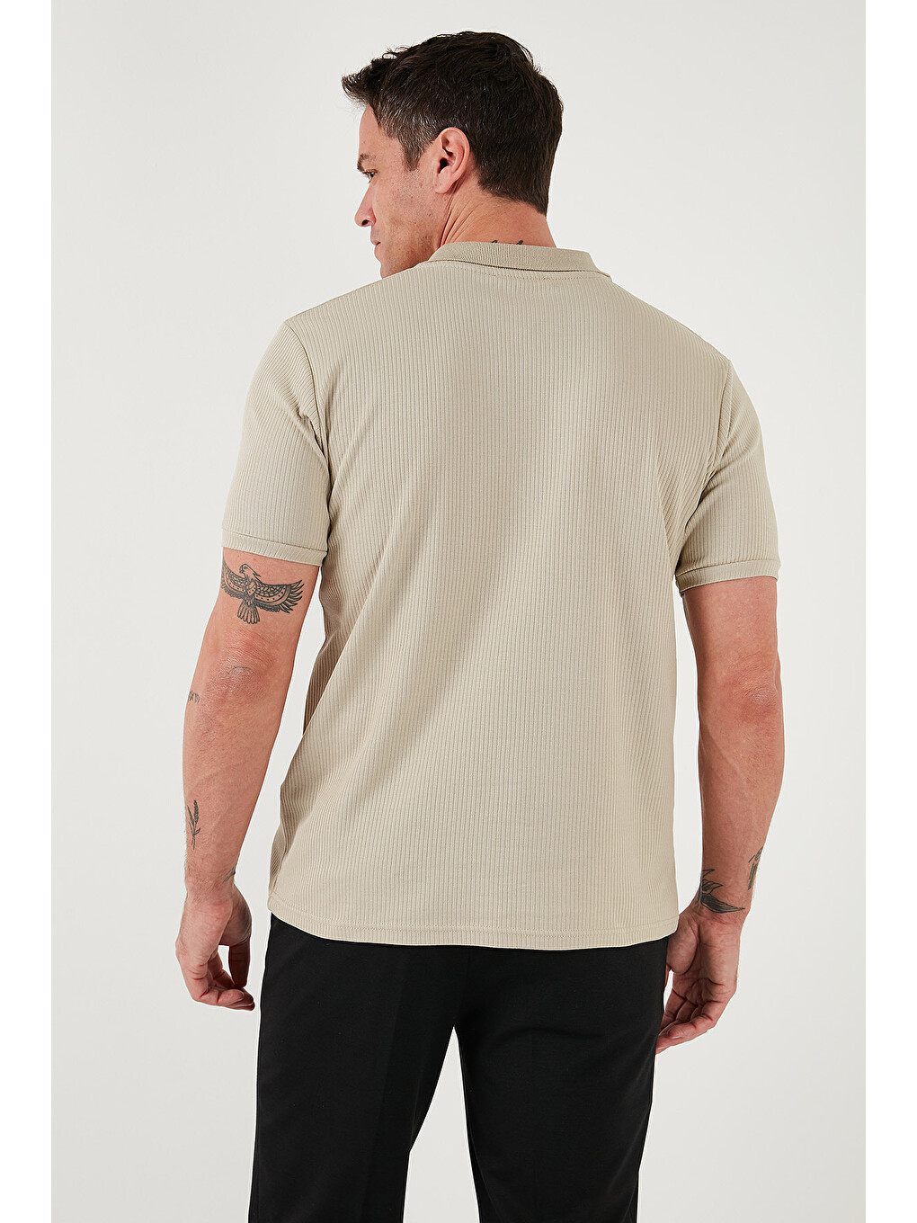 Bej Pamuklu Regular Fit Fermuarlı Polo Yaka %100 Pamuk Tişört 5902738-5