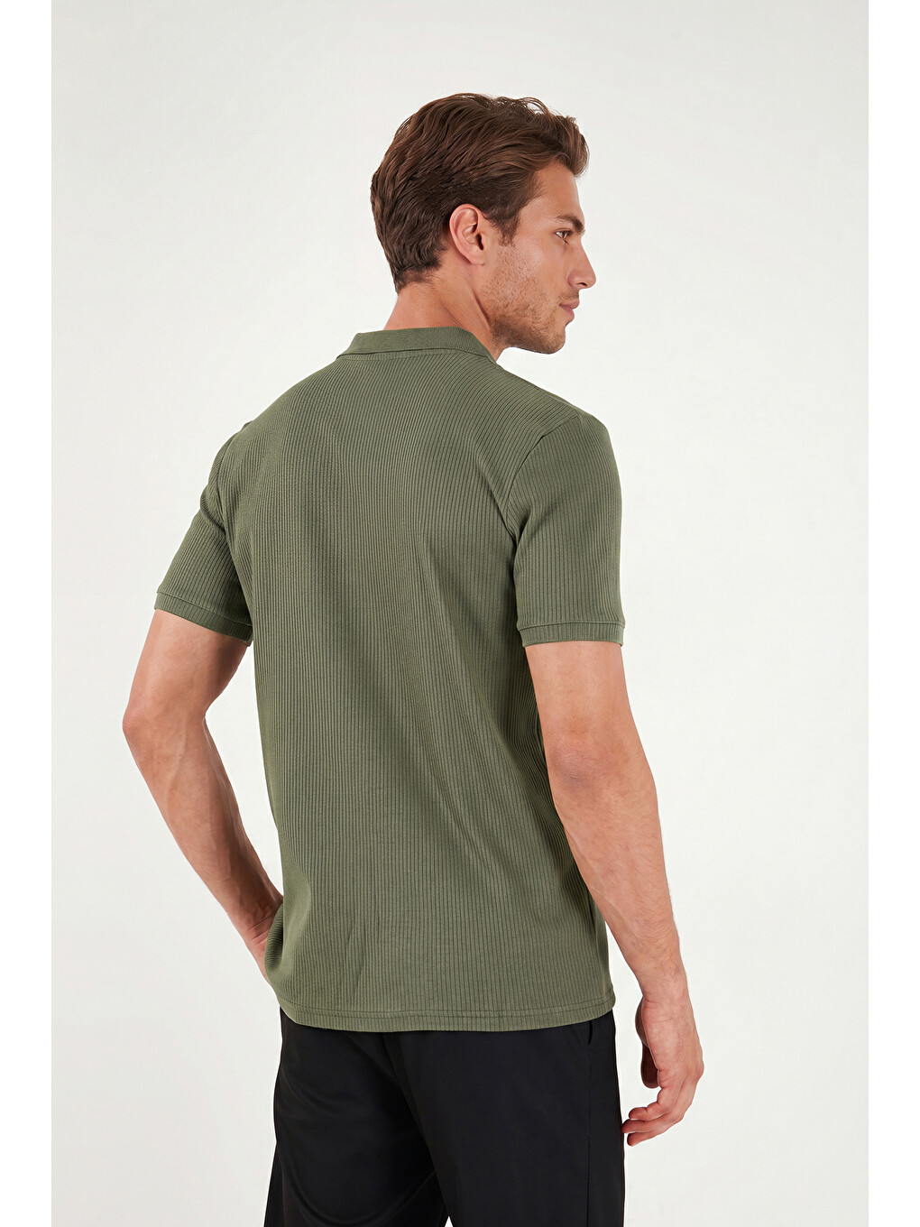 Haki Pamuklu Regular Fit Fermuarlı Polo Yaka %100 Pamuk Tişört 5902738-6
