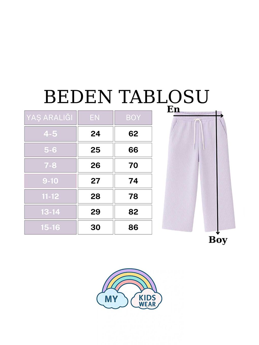 Mor Kız Çocuk Bol Kesim Çizgili Pantolon 4-16 Yaş 11994-1