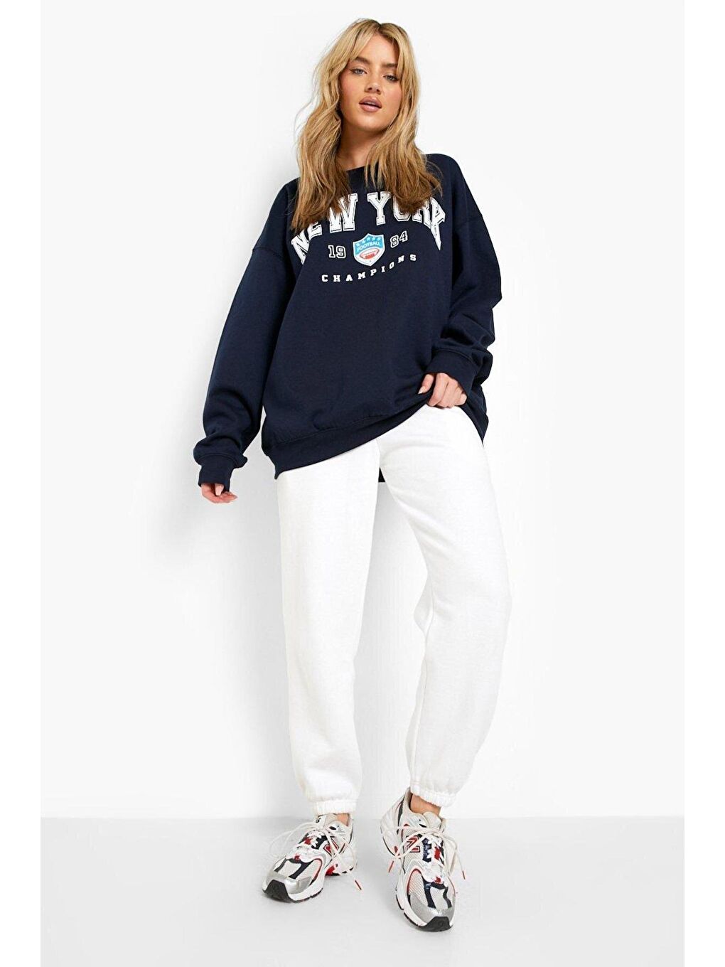 Lacivert Kadın LACİVERT New York Baskılı Oversize Sweatshirt-2