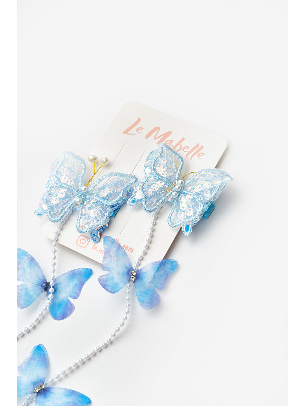 Mavi Kelebek İnci Sallantılı Kız Çocuk Toka-1