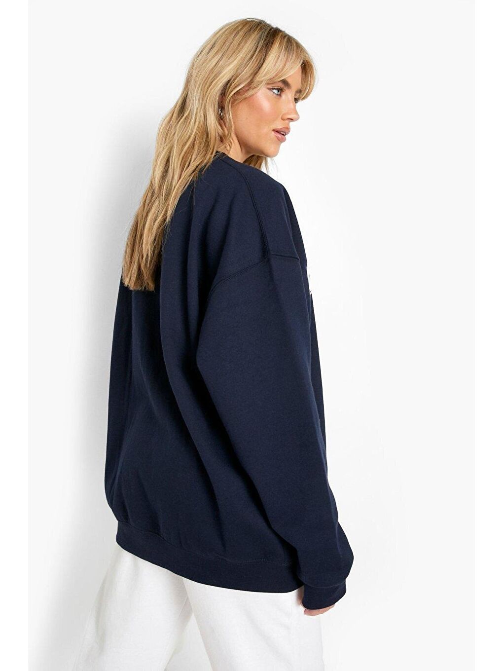 Lacivert Kadın LACİVERT New York Baskılı Oversize Sweatshirt-3