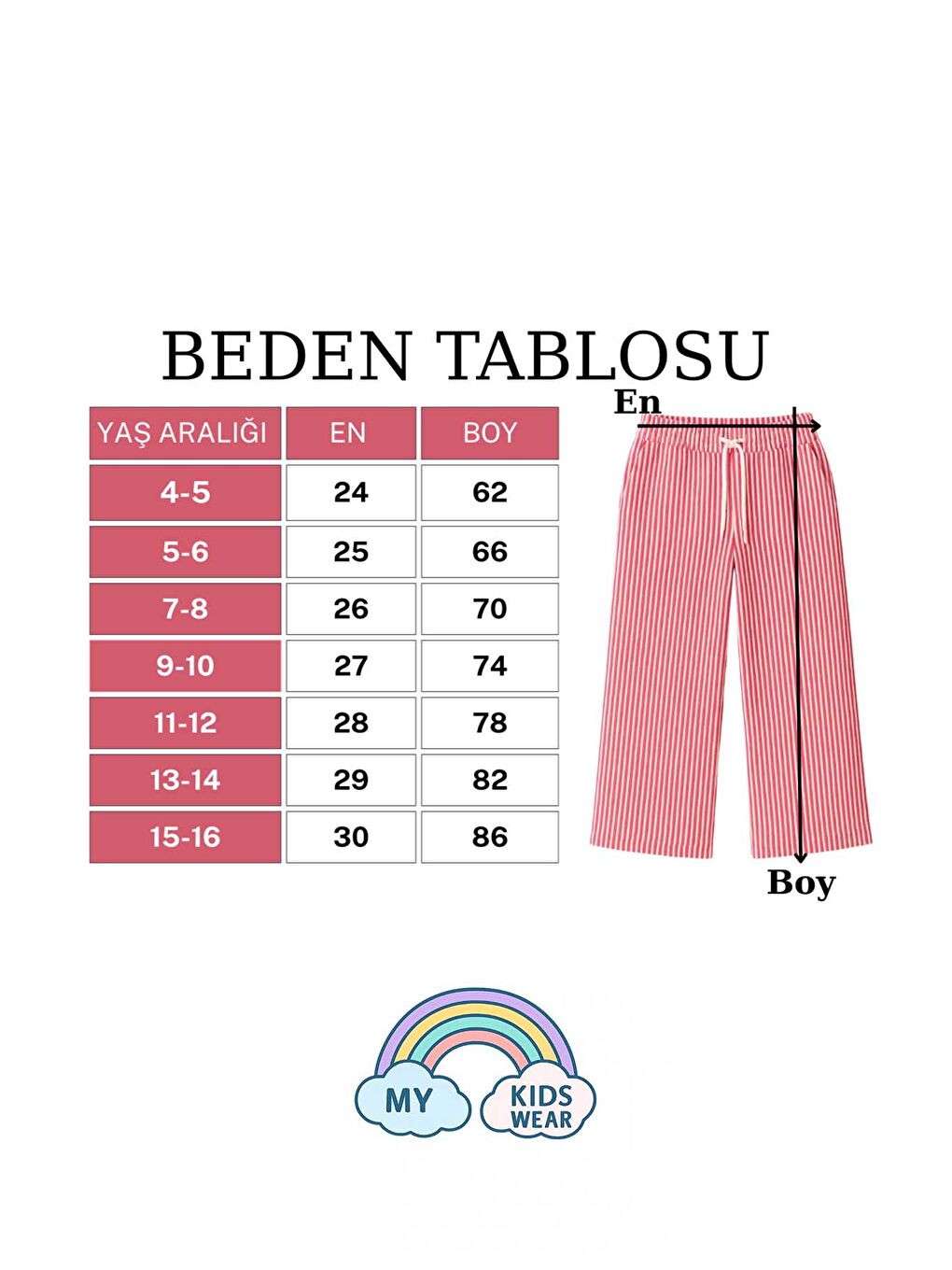 Pembe Kız Çocuk Bol Kesim Çizgili Pantolon 4-16 Yaş 11996-1