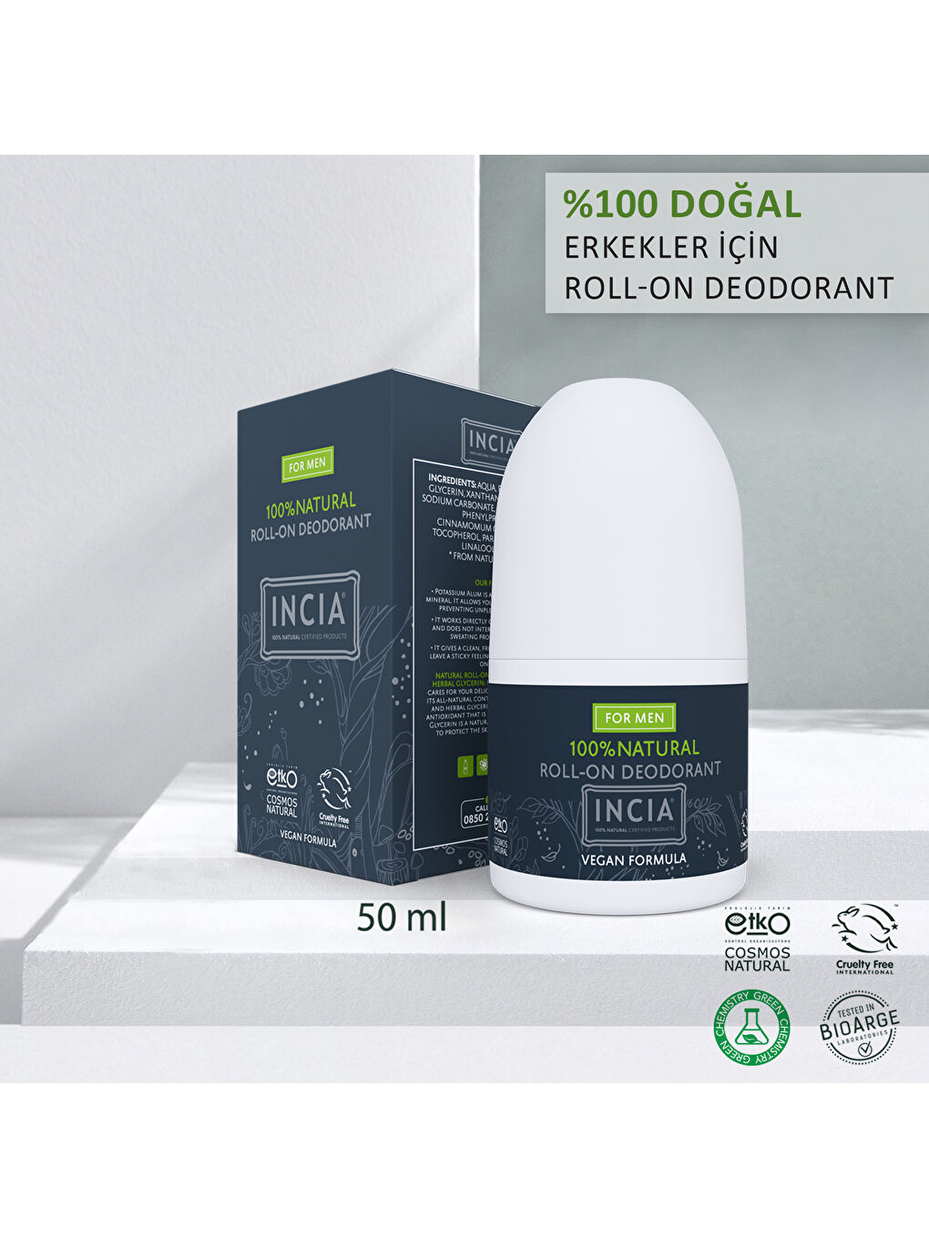%100 Doğal Roll On Deodorant Erkekler İçin Ter Kokusu Önleyici Lekesiz 50 ml-2