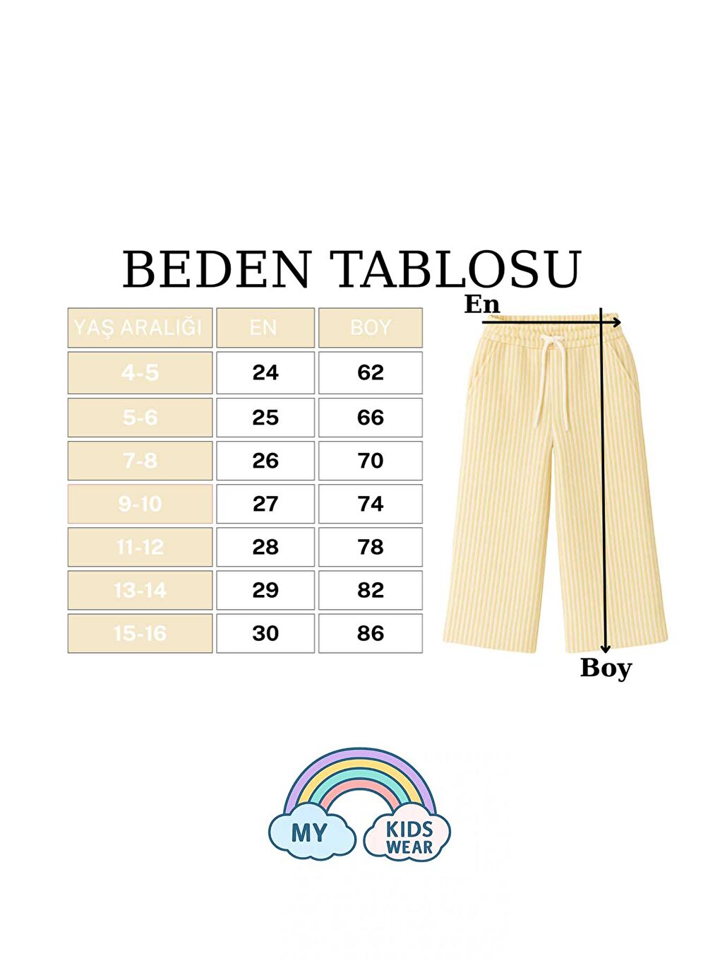 Sarı Kız Çocuk Bol Kesim Çizgili Pantolon 4-16 Yaş 11997-1