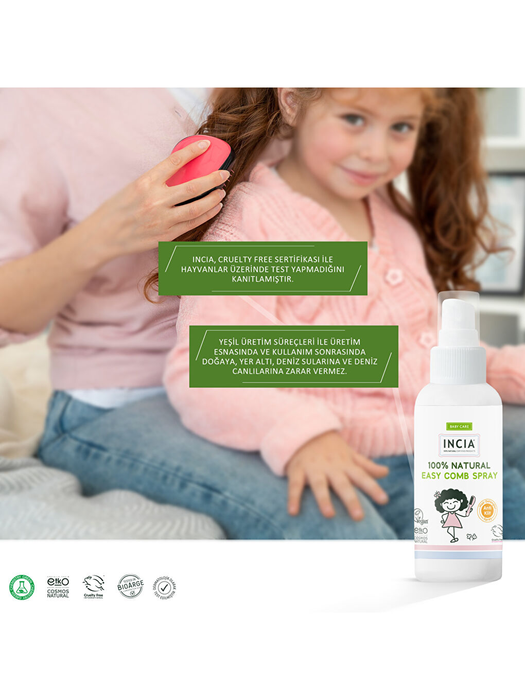 %100 Doğal Kolay Tarama Spreyi Çocuklar İçin Nemlendirici Parlaklaklaştırıcı Anti-Klit 100 ml-5