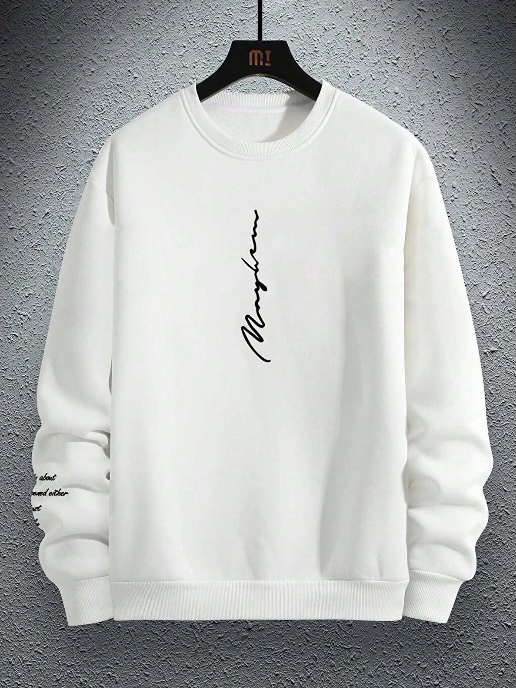 Erkek Beyaz Kolu Baskılı Baskılı Oversize Uzun Kollu Sweatshirt-1