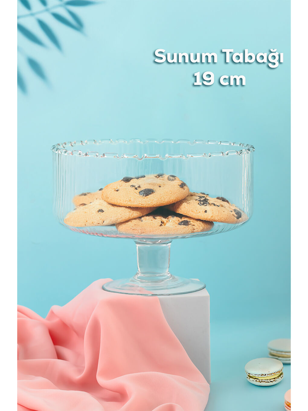 Porsima Renksiz RGY027 Lines Ayaklı Cam Kek Fanusu  Pasta   Kek   Tatlı Sunum Standı 19 Cm