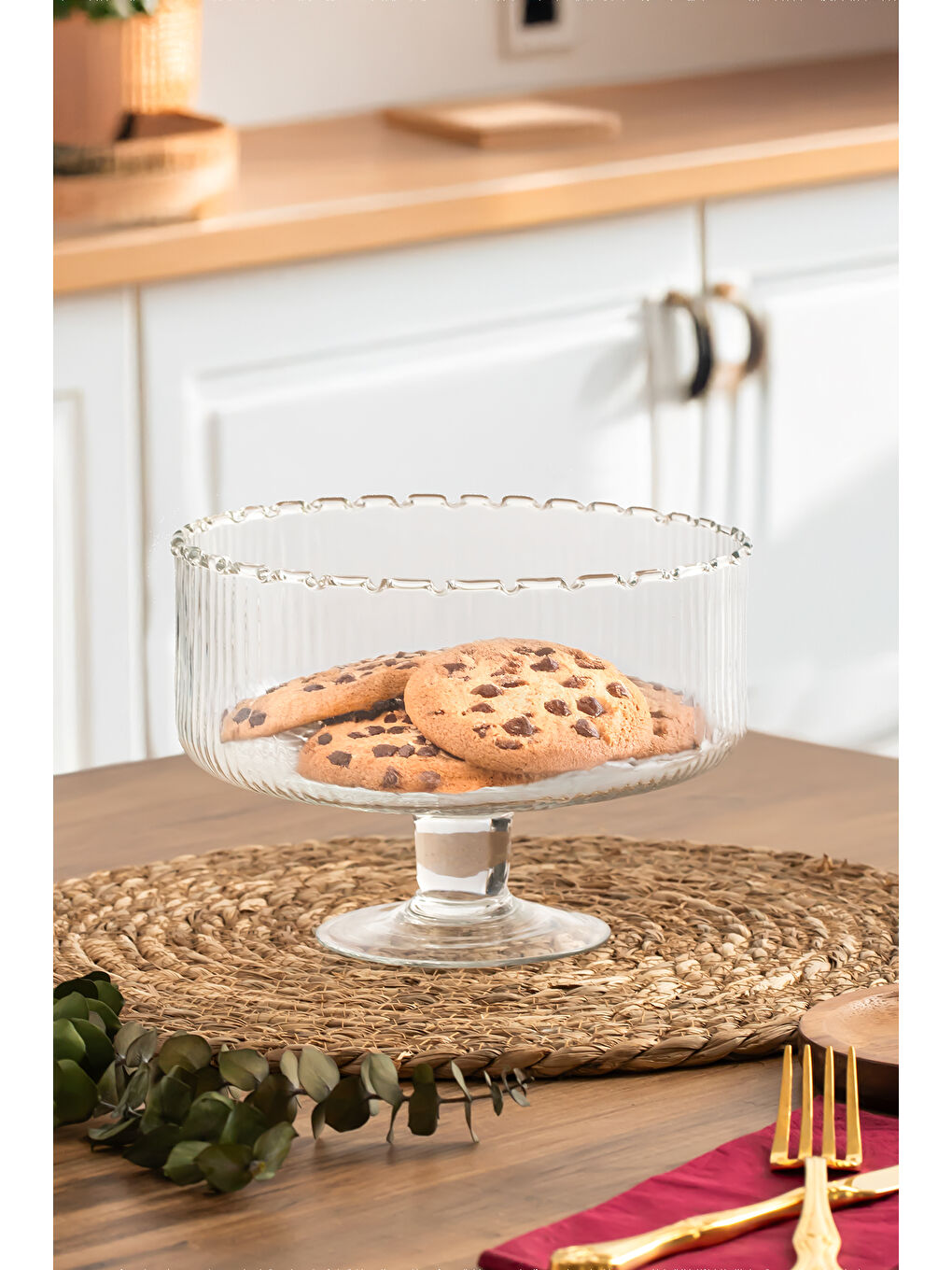 Porsima Renksiz RGY027 Lines Ayaklı Cam Kek Fanusu  Pasta   Kek   Tatlı Sunum Standı 19 Cm - 2
