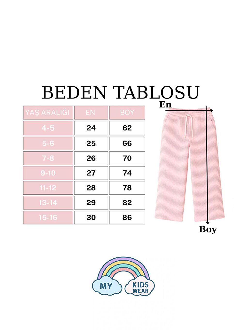 Pembe Kız Çocuk Bol Kesim Çizgili Pantolon 4-16 Yaş 11993-1