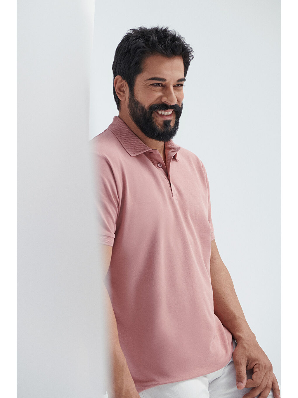 Pembe Erkek Gül Kurusu Slim Fit Dar Kesim Polo Yaka %100 Pamuk Kısa Kollu Tişört