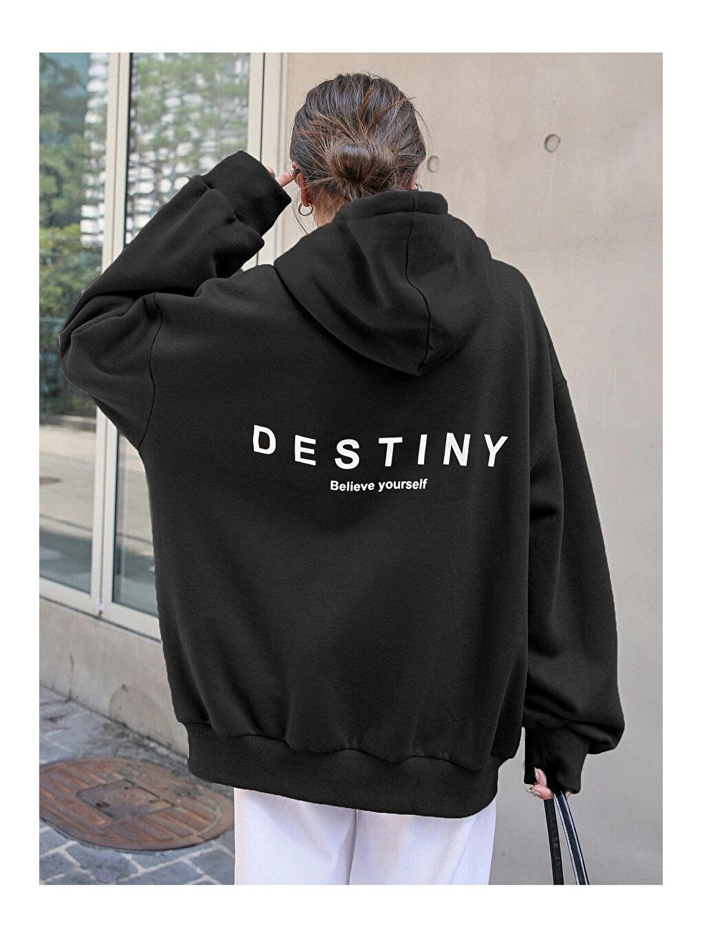 Trendseninle Siyah Destiny Tasarım Baskılı Sweatshirt