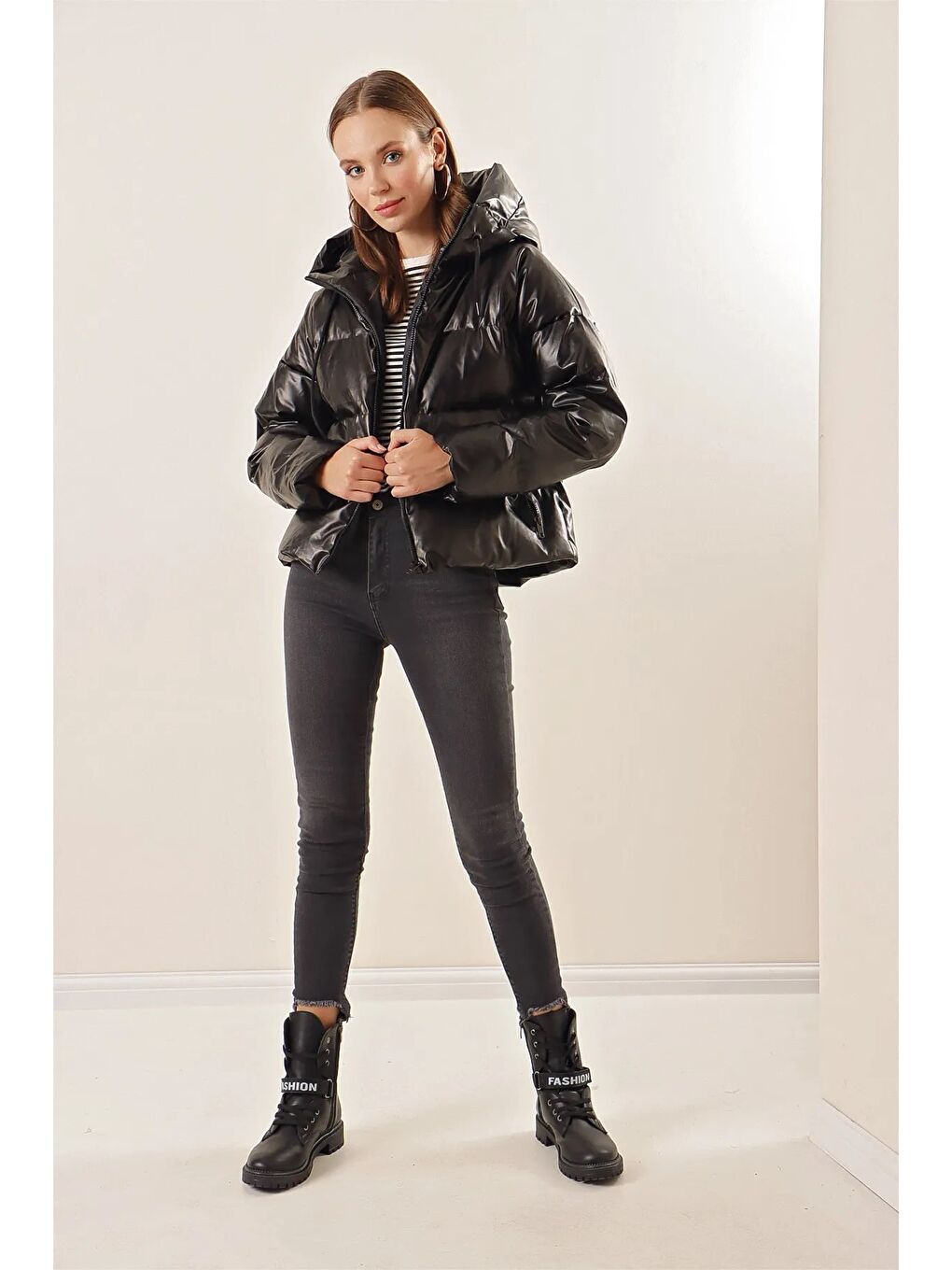 Bigdart 5114 Oversize Deri Mont - Siyah - 4