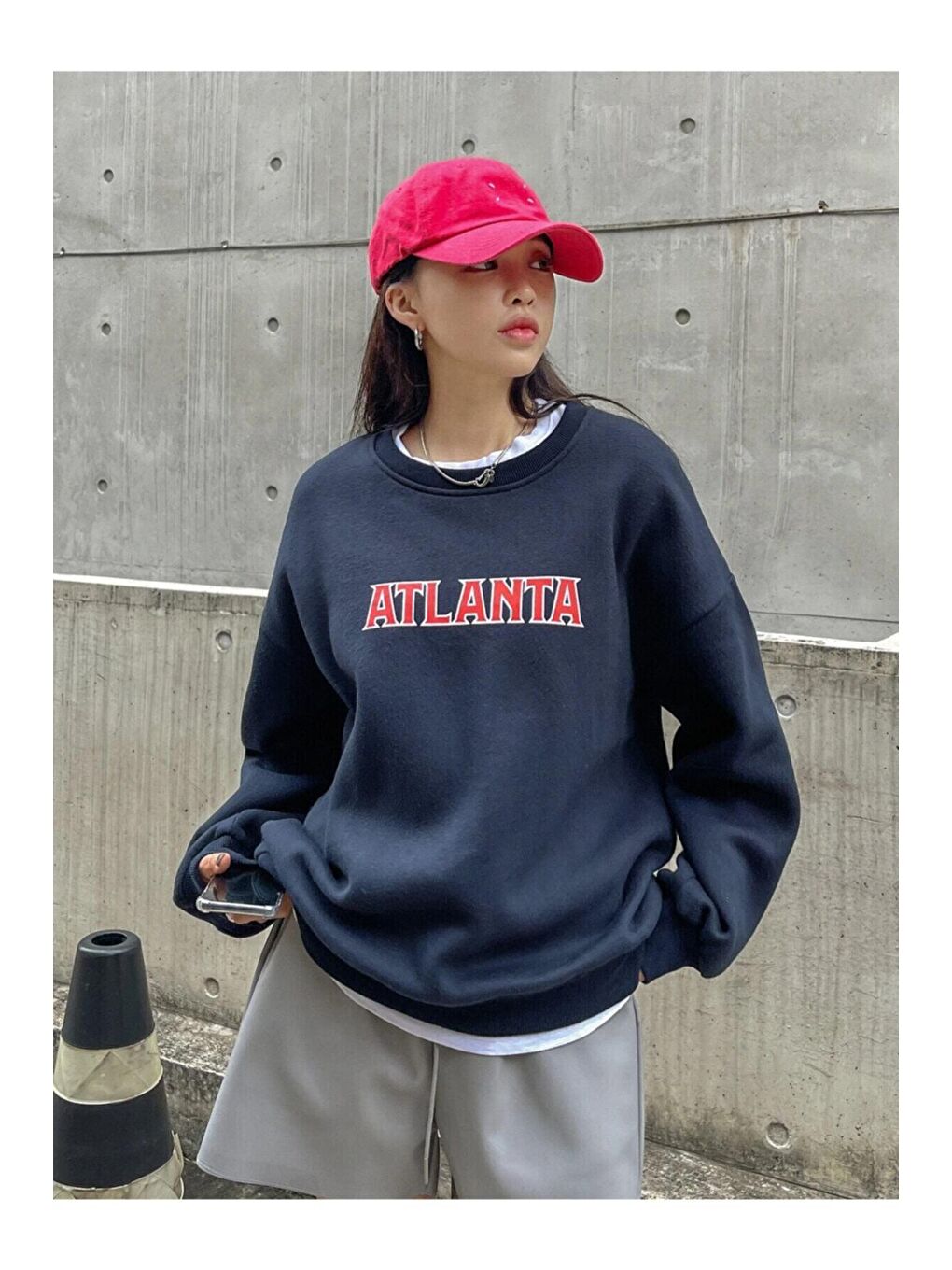 Trendseninle Lacivert Kadın Oversize Lacivert Atlanta Baskılı  Sweatshirt - 2