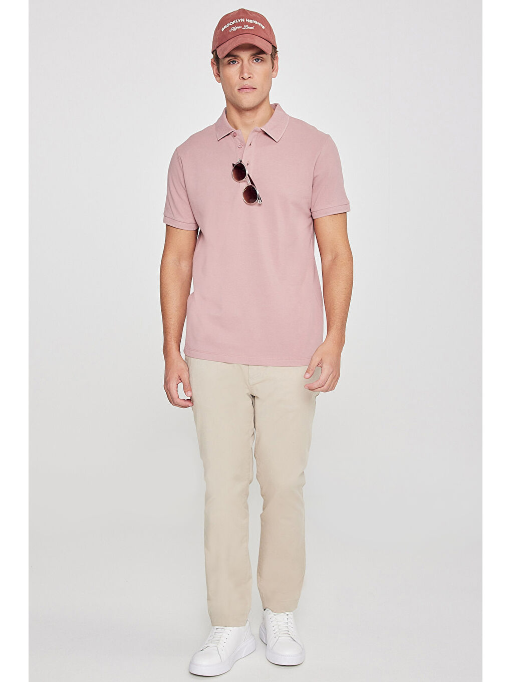 Pembe Erkek Gül Kurusu Slim Fit Dar Kesim Polo Yaka %100 Pamuk Kısa Kollu Tişört-3