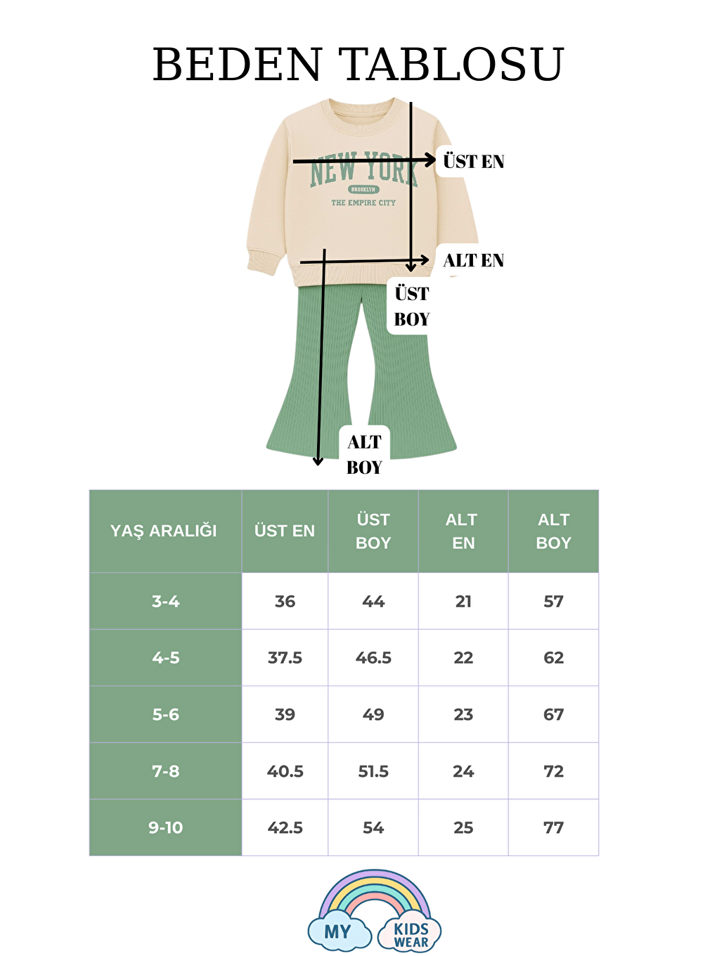 Yeşil İki Parça Çocuk İspanyol Pantolon ve Baskılı Sweat-2
