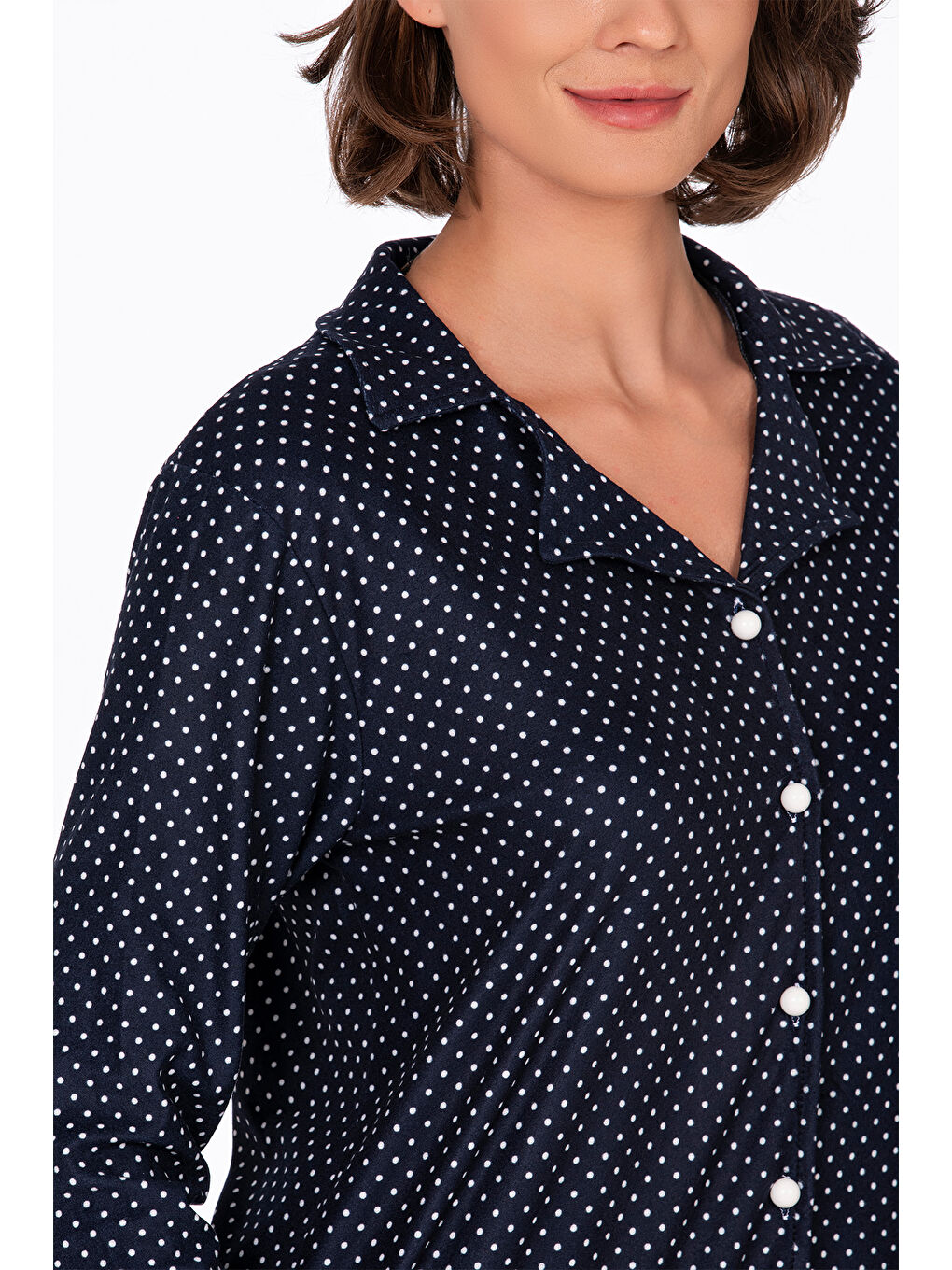 Lacivert Kadın Süet Önden Düğmeli Pijama Takımı | Puantiyeli-2