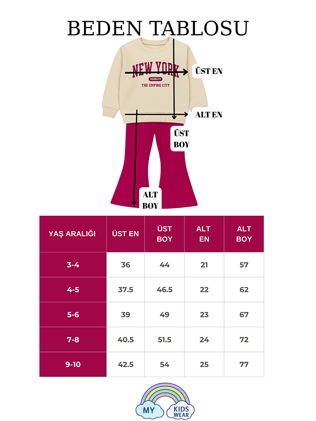 Fuşya İki Parça Çocuk İspanyol Pantolon ve Baskılı Sweat-2