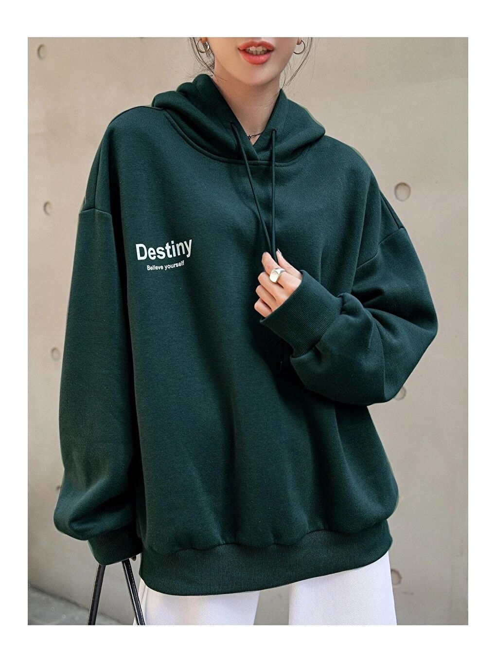 Trendseninle Yeşil Destiny Tasarım Baskılı Yeşil Sweatshirt - 1