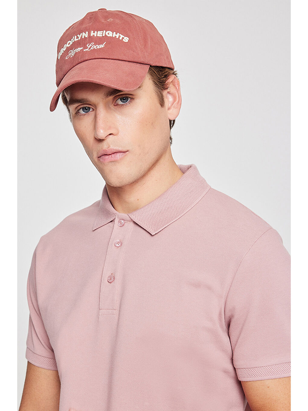 Pembe Erkek Gül Kurusu Slim Fit Dar Kesim Polo Yaka %100 Pamuk Kısa Kollu Tişört-6
