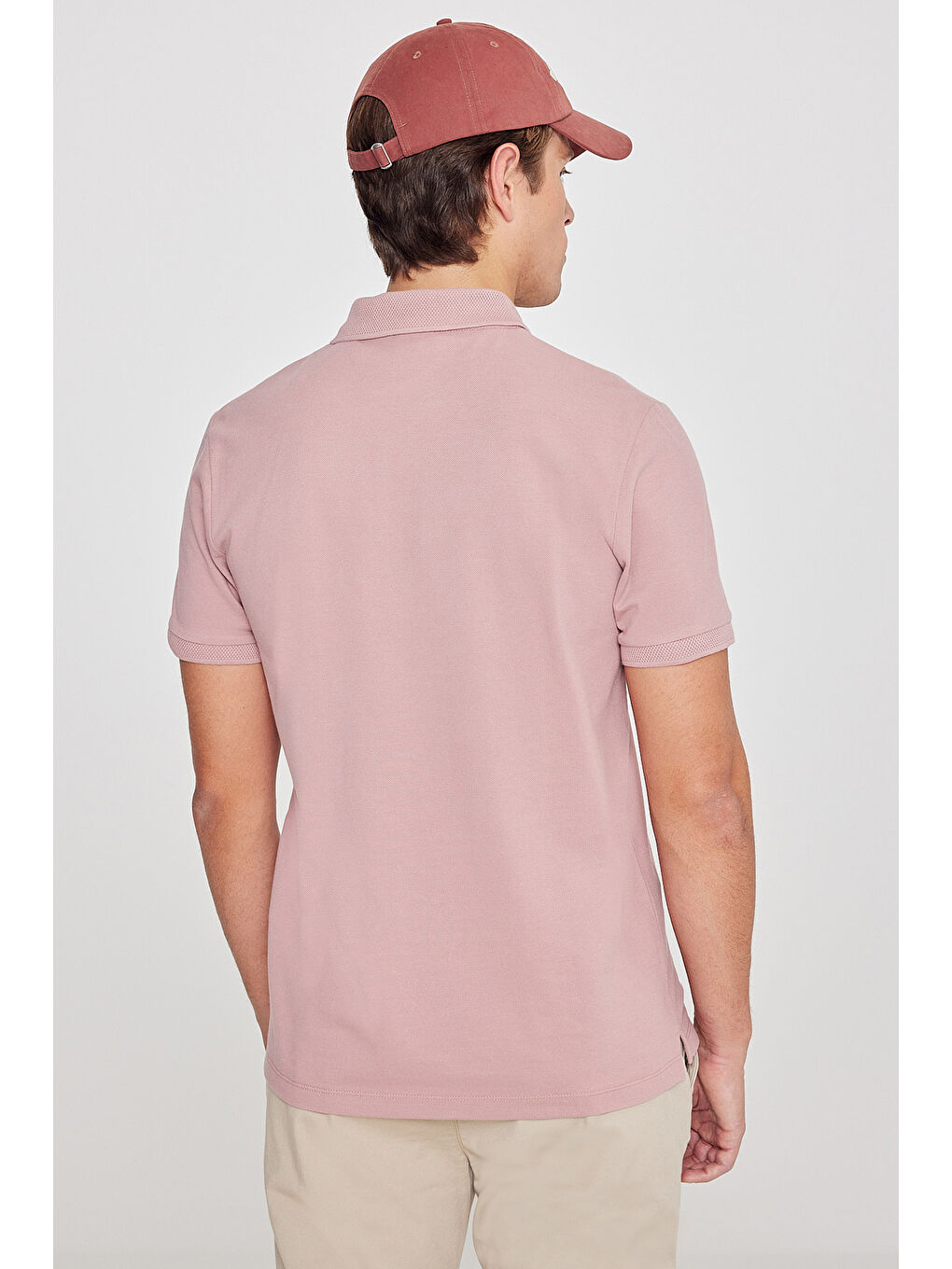 Pembe Erkek Gül Kurusu Slim Fit Dar Kesim Polo Yaka %100 Pamuk Kısa Kollu Tişört-7