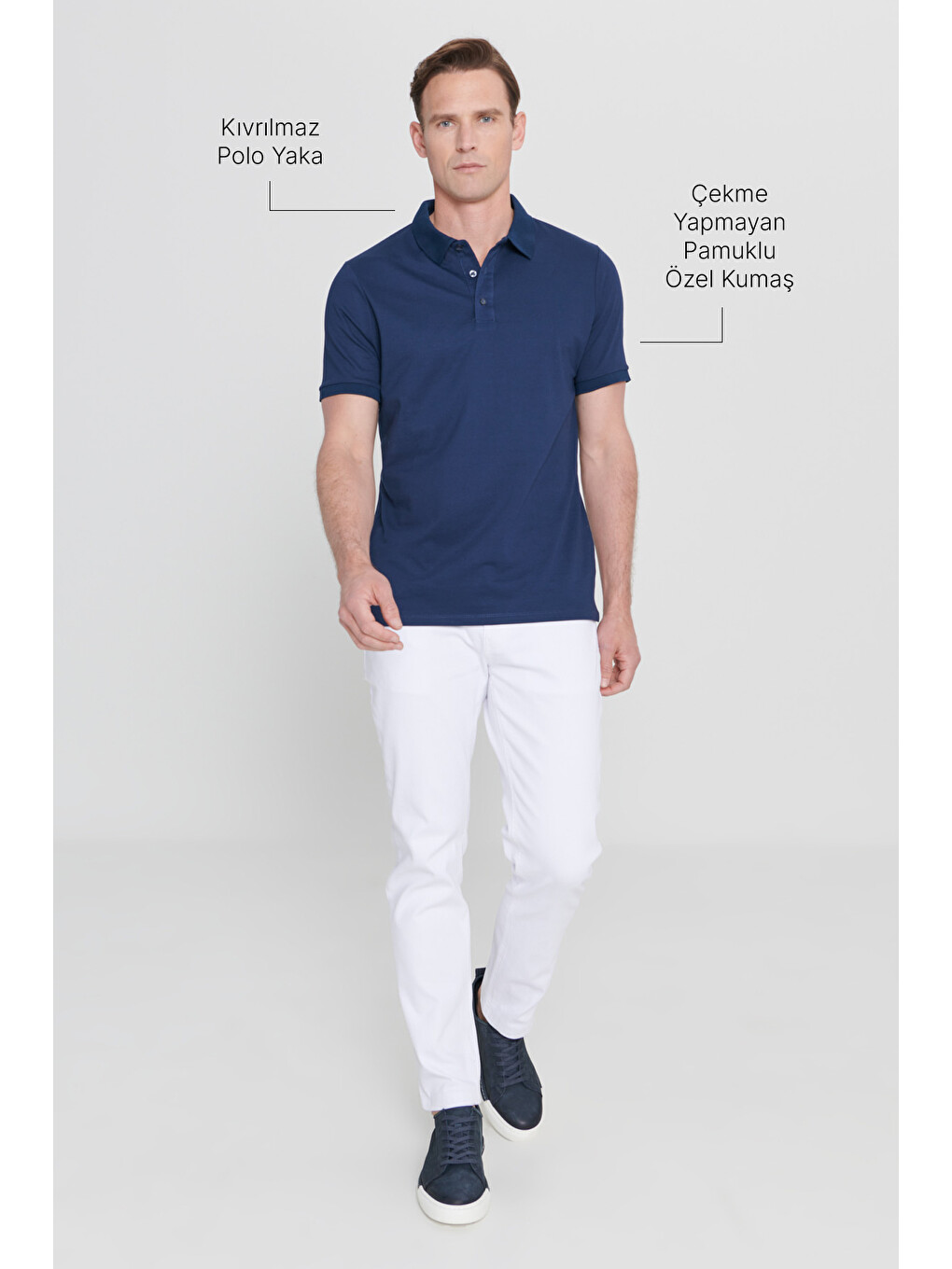 Erkek Lacivert Slim Fit Dar Kesim Kıvrılmaz Polo Yaka Kısa Kollu Tişört-2