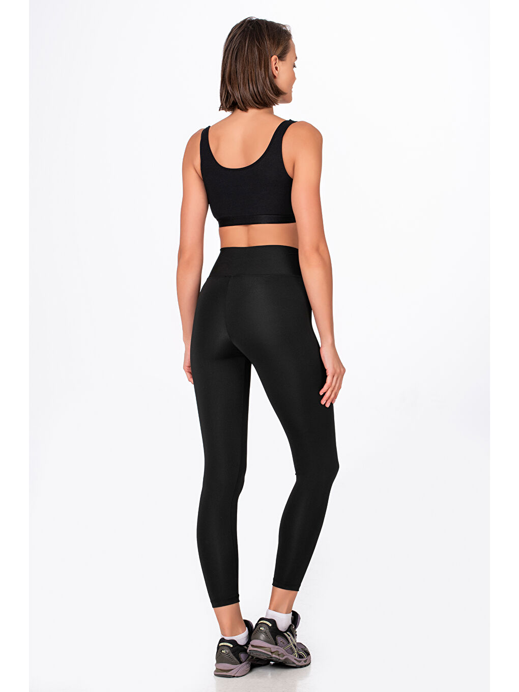 Siyah Kadın Yüksek Bel Toparlayıcı Spor Tayt-1