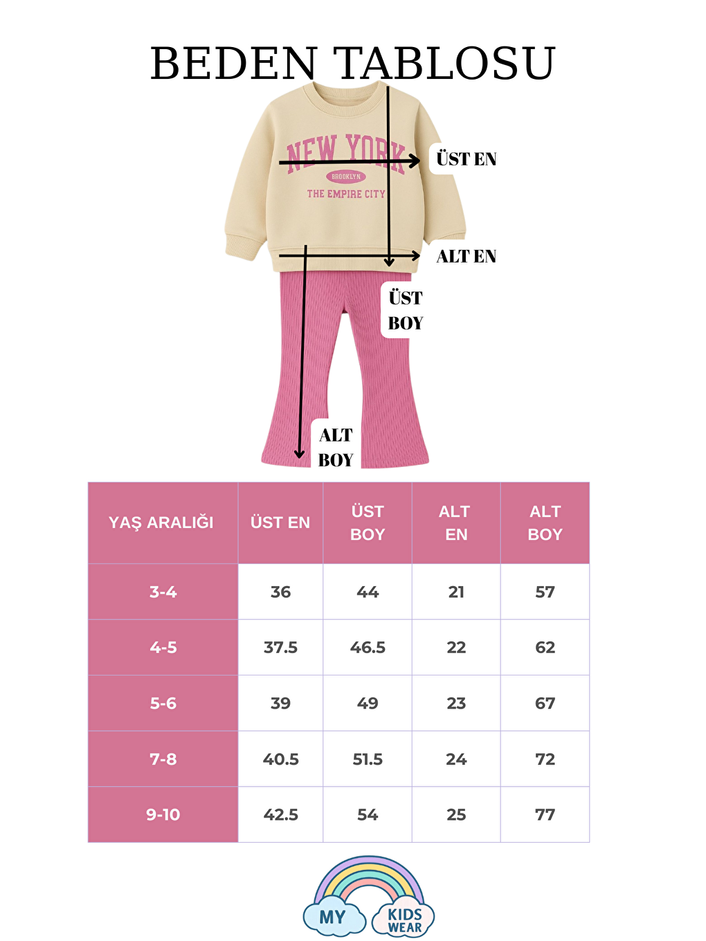 Pembe İki Parça Çocuk İspanyol Pantolon ve Baskılı Sweat-2