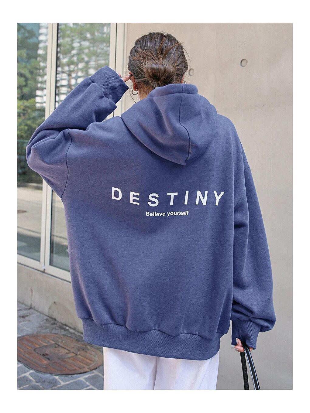 Trendseninle Mavi Destiny Tasarım Baskılı Mavi Sweatshirt