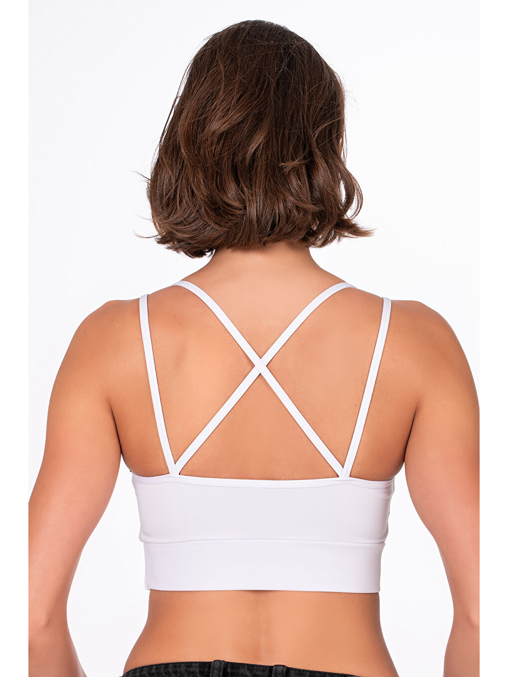 Sırt Deyatlı Kaplı Spor Sütyeni Beyaz-1