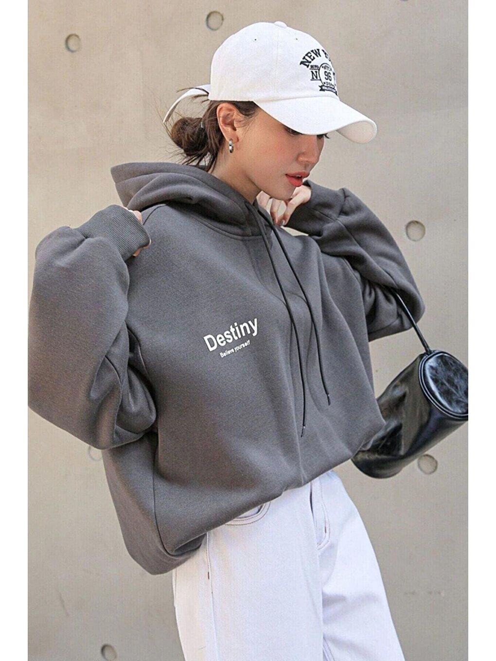 Trendseninle Gri Destıny Füme Tasarım Baskılı Sweatshirt - 2