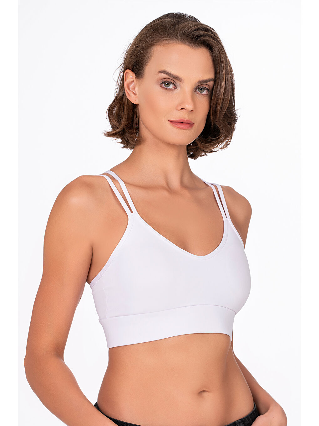 Sırt Deyatlı Kaplı Spor Sütyeni Beyaz-2