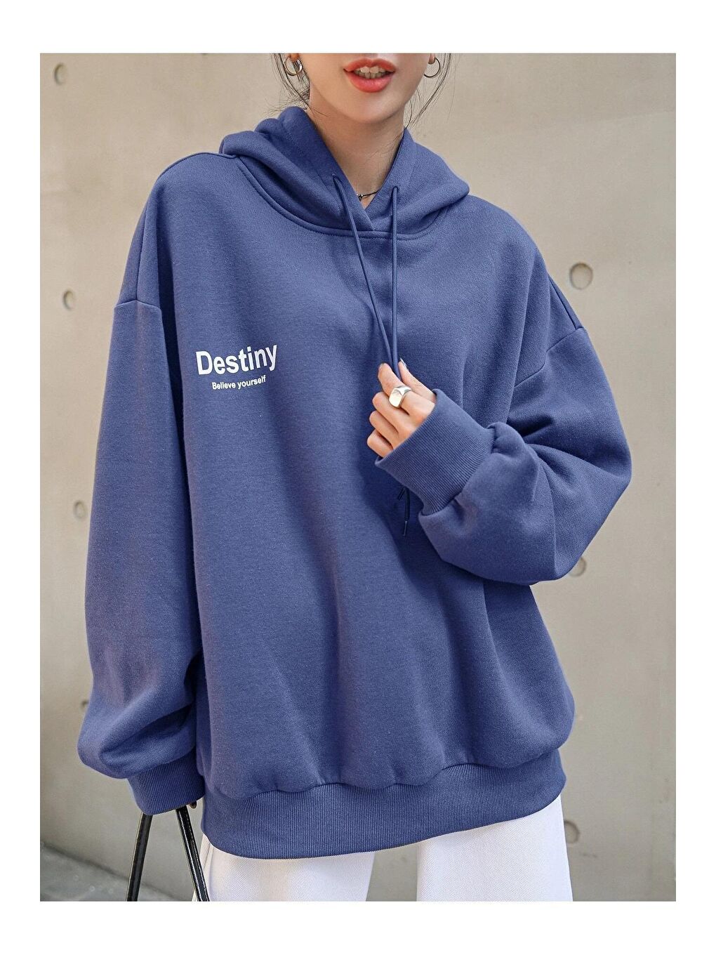 Trendseninle Mavi Destiny Tasarım Baskılı Mavi Sweatshirt - 1