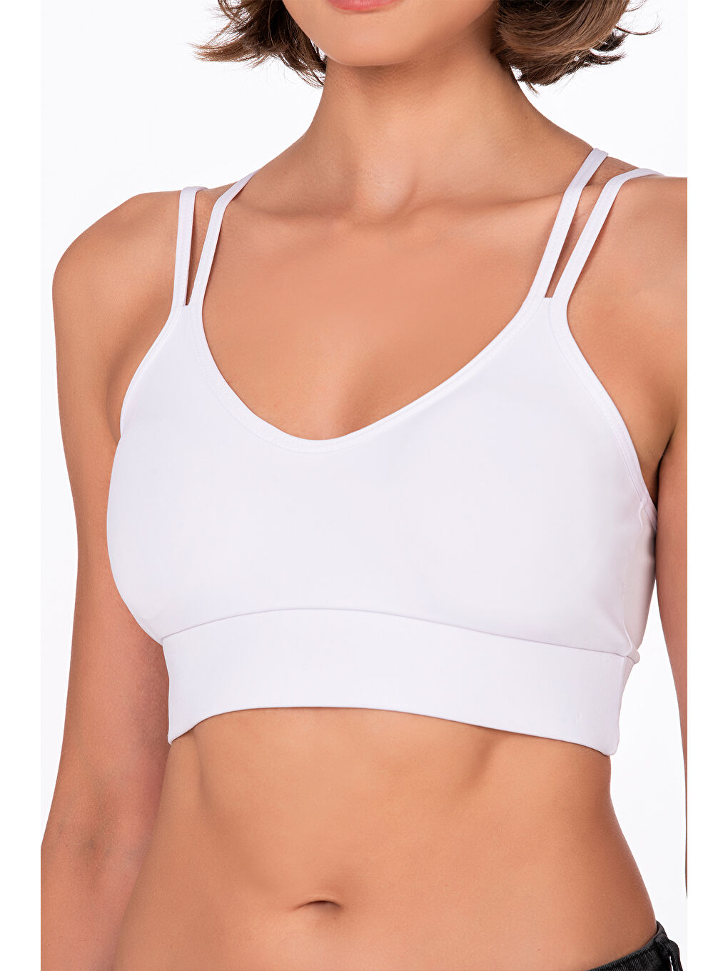 Sırt Deyatlı Kaplı Spor Sütyeni Beyaz-3