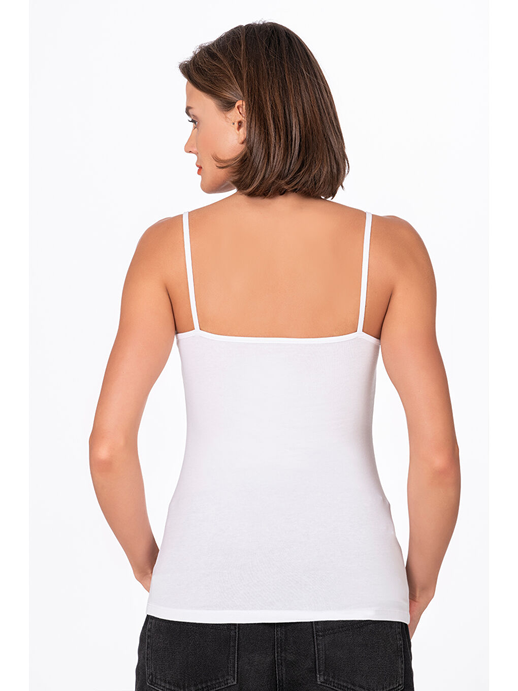 Kadın Pamuklu Modal Esnek Rahat Biyeli İp Askılı Atlet Beyaz | K24264-3