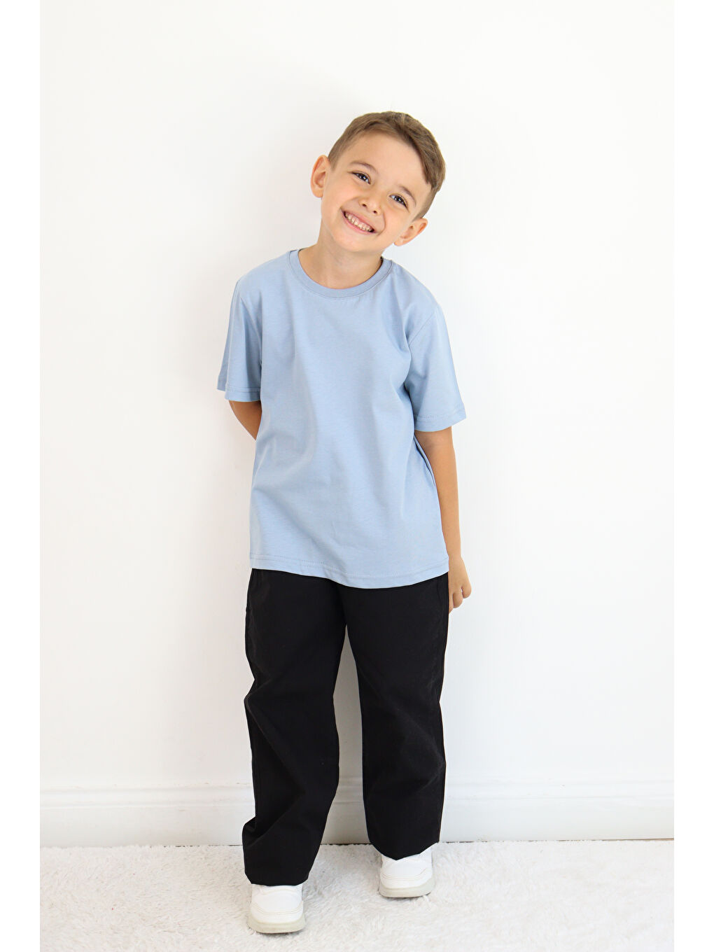 Mavi Unisex Basic Baskısız Tişört-1