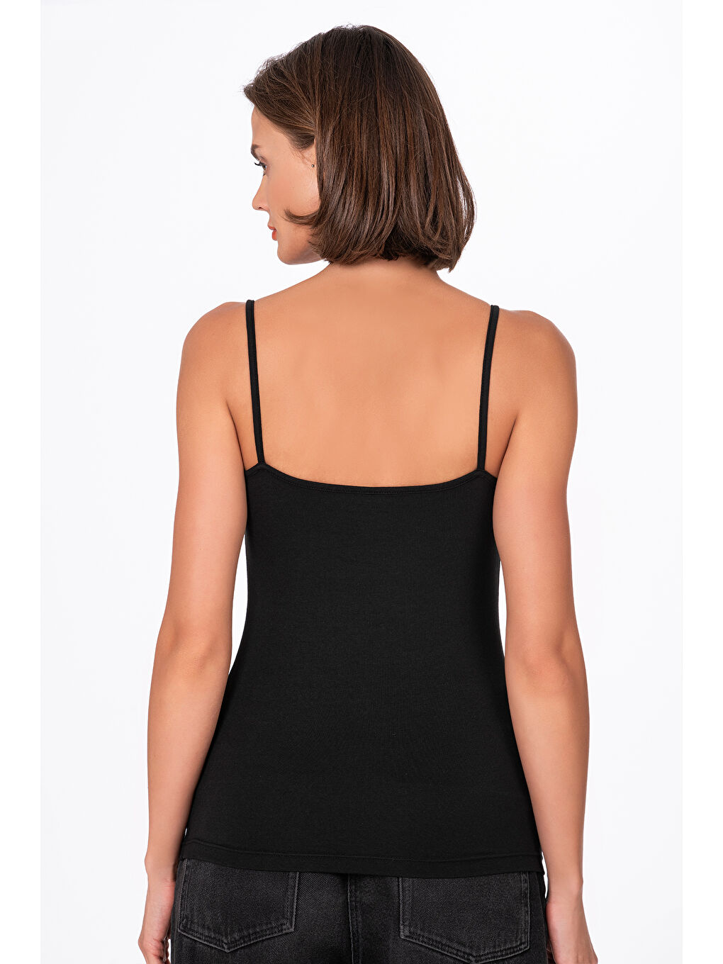 Kadın Pamuklu Modal Esnek Rahat Biyeli İp Askılı Atlet Siyah | K24264-3