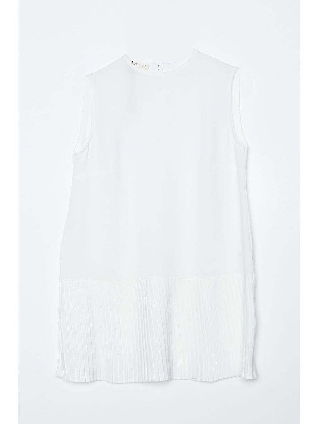 Beyaz Kolsuz Bisiklet Yaka Eteği Pileli Bluz-6