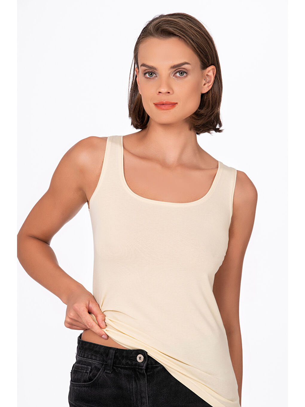 Bej Kadın Pamuklu Elastanlı Süprem Esnek Kalın Askılı Atlet Ten | K23320-2