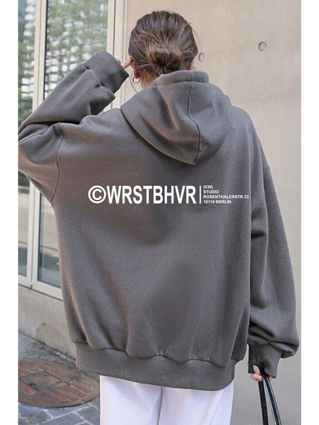 Gri Wrstbhvr Tasarım Baskılı Sweatshirt Füme