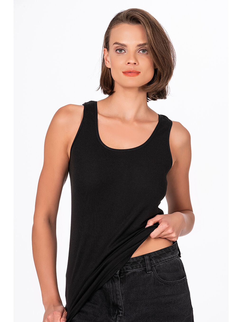 Kadın Pamuklu Ribana Esnek Biyeli Kalın Askılı Örme Atlet Siyah | K0111-2