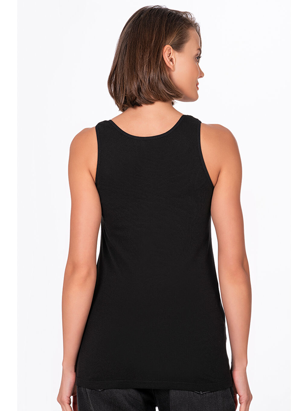 Kadın Pamuklu Ribana Esnek Biyeli Kalın Askılı Örme Atlet Siyah | K0111-3