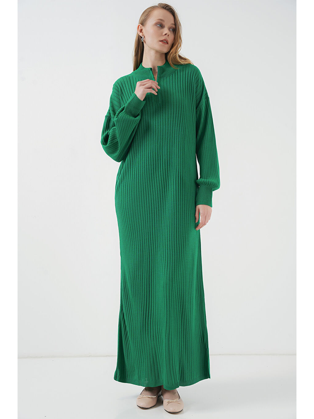 15839 Boydan Triko Elbise - Yeşil-2