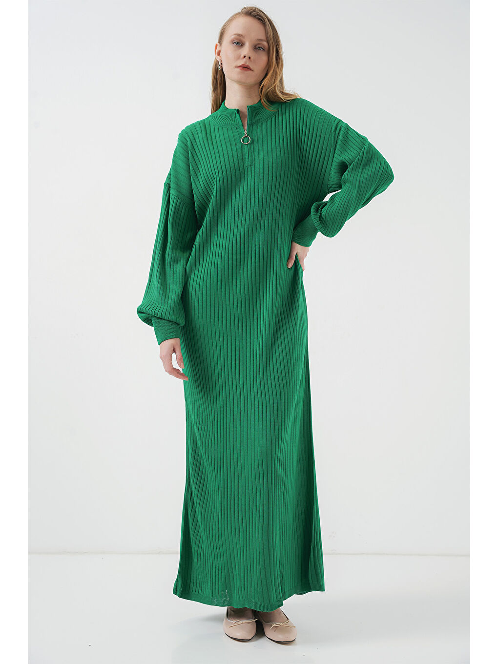 15839 Boydan Triko Elbise - Yeşil-3