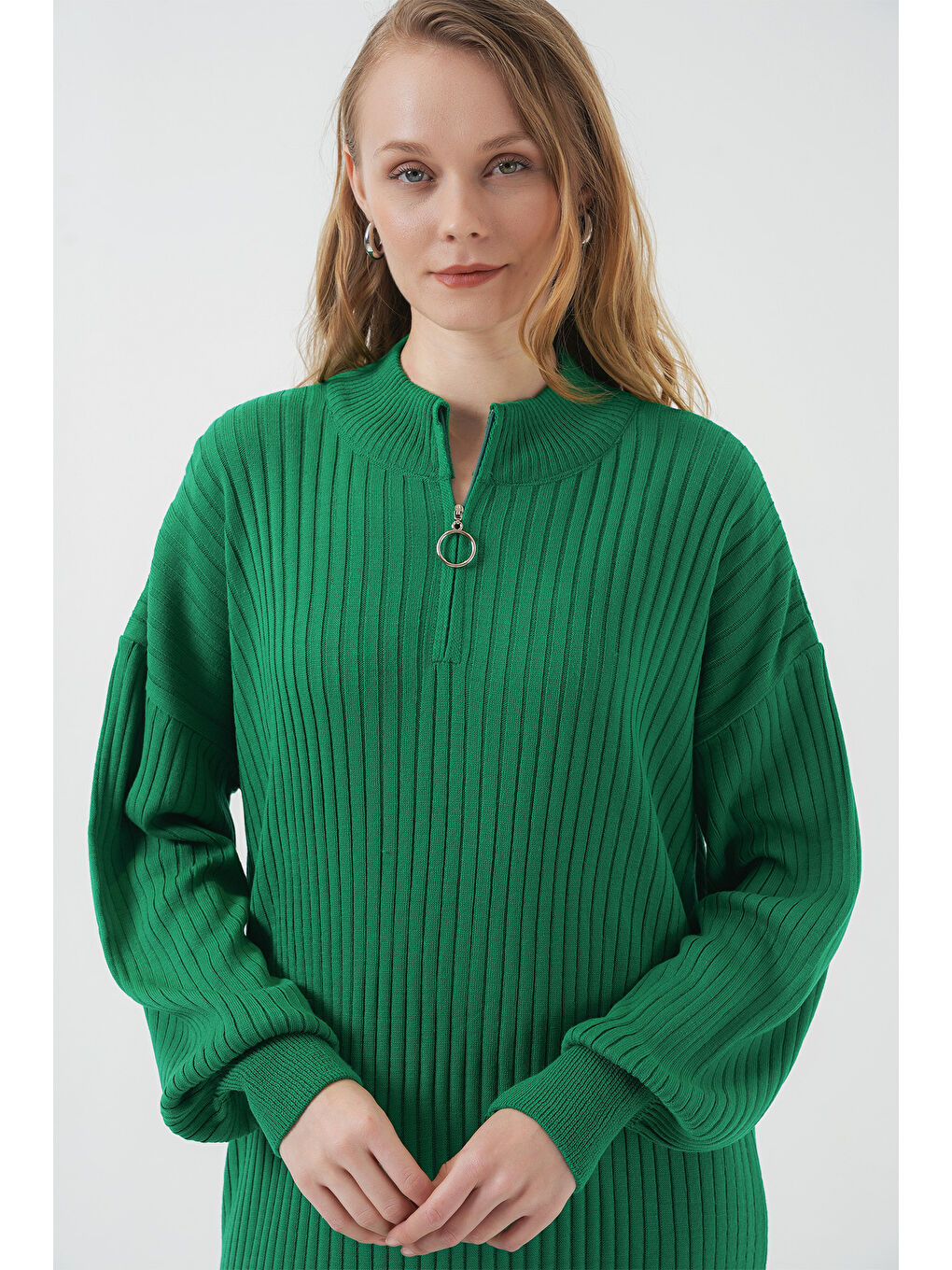 15839 Boydan Triko Elbise - Yeşil-4